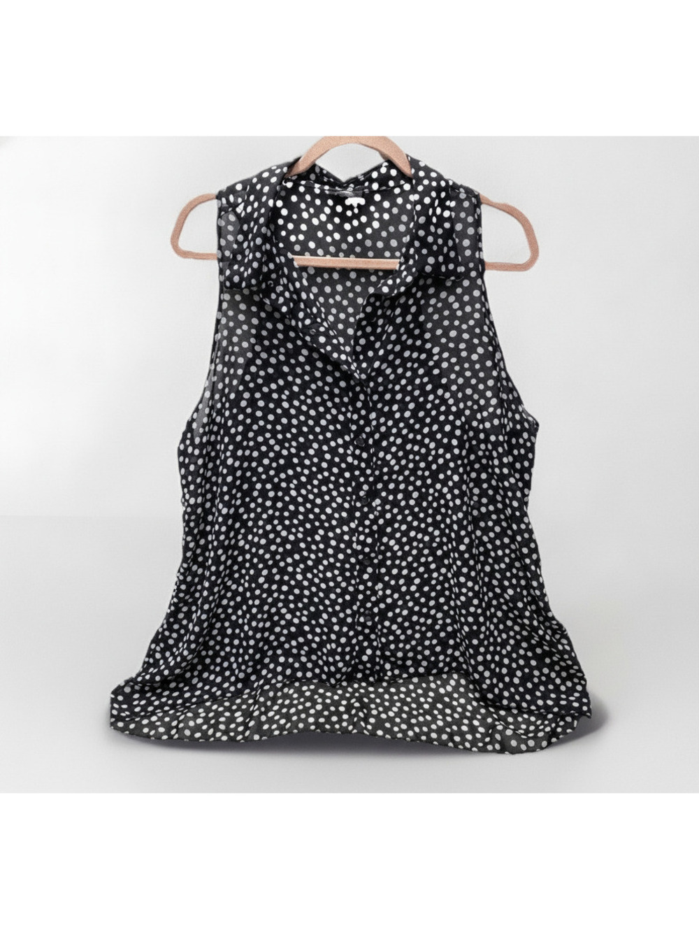 Sleeveless Button-Up Dress Top Women’s Black & White - Missing Top Button, As-Is